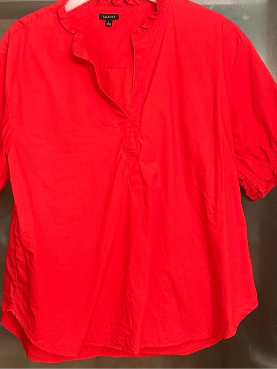 Talbots Tops - Talbots Bright Red Ruffle-Trim Popover Top